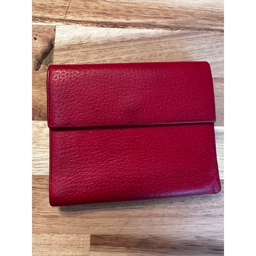 Prada Red Leather Compact Snap Wallet